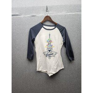 Disney Parks Macaron Eiffel Tower Graphic Womens Raglan Shirt M Cotton/Poly Blen